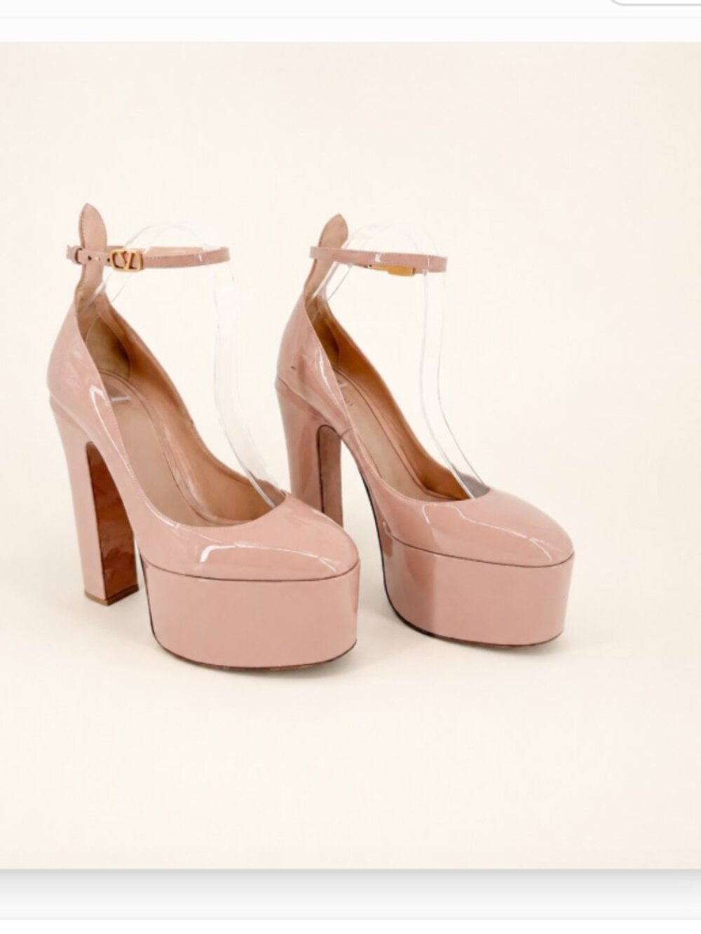 Valentino Tan-Go VLogo Platform Pumps Heels Nude 155 Patent Size 39.5 US 9.5